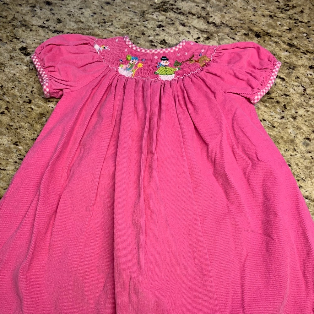 Pink Corduroy Dress with Winter Smocking Detail